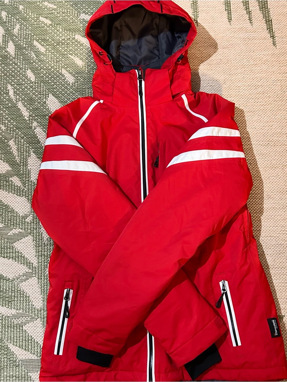 Crane Snow Extreme Red Hooded Jacket with White Stripes